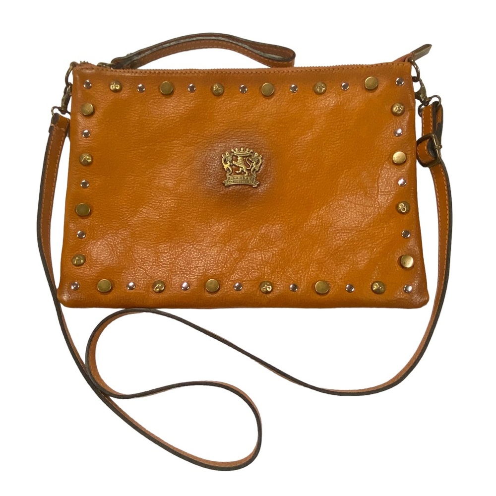 Pratesi Firenze Clutch Studded Res Tan Cognac Leather Purse Crossbody Italy